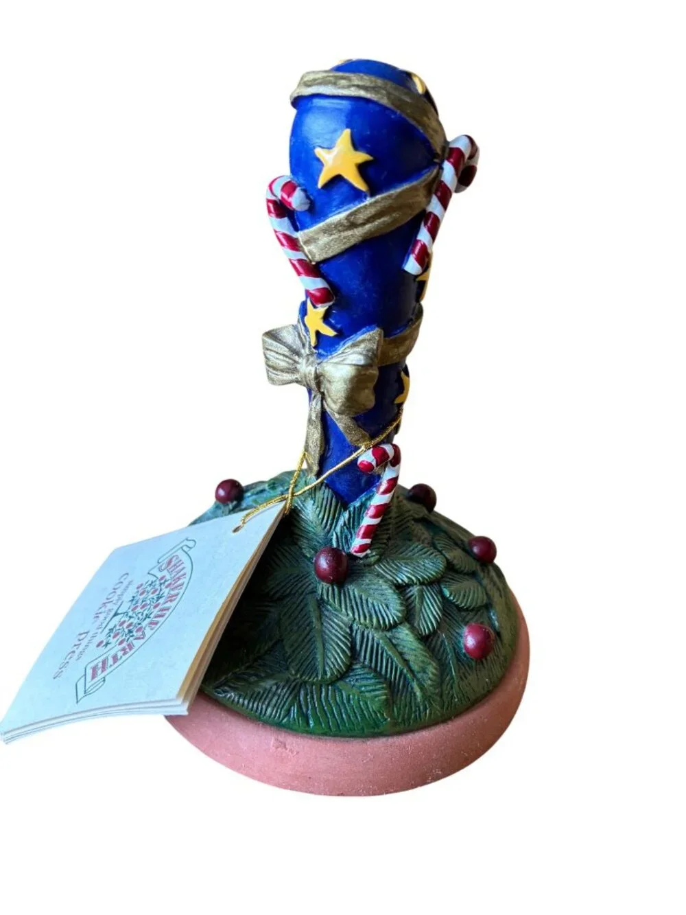 VINTAGE Shaker Hearth Cookie Press Blue Gold Stars Candy Cane Terracotta Handle